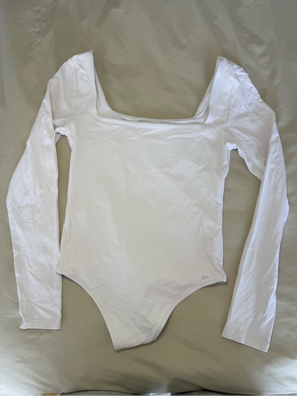Babaton White Long-Sleeve Square-Neck One-Piece Bodysuit